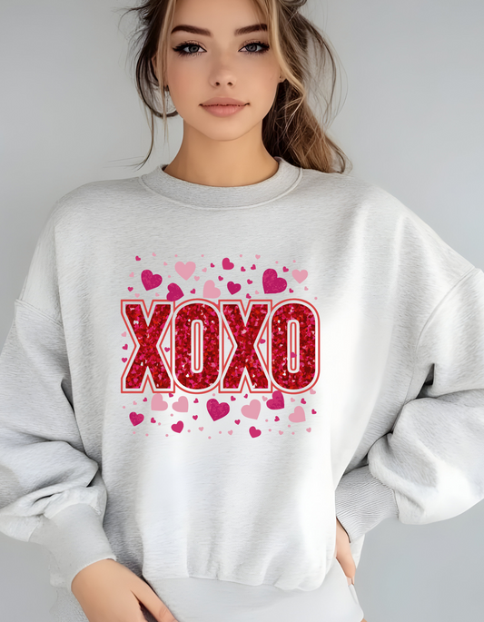 Adult or Youth Glitter XOXO with hearts