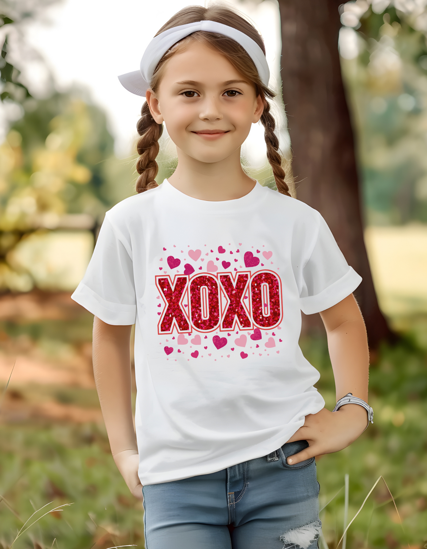 Adult or Youth Glitter XOXO with hearts